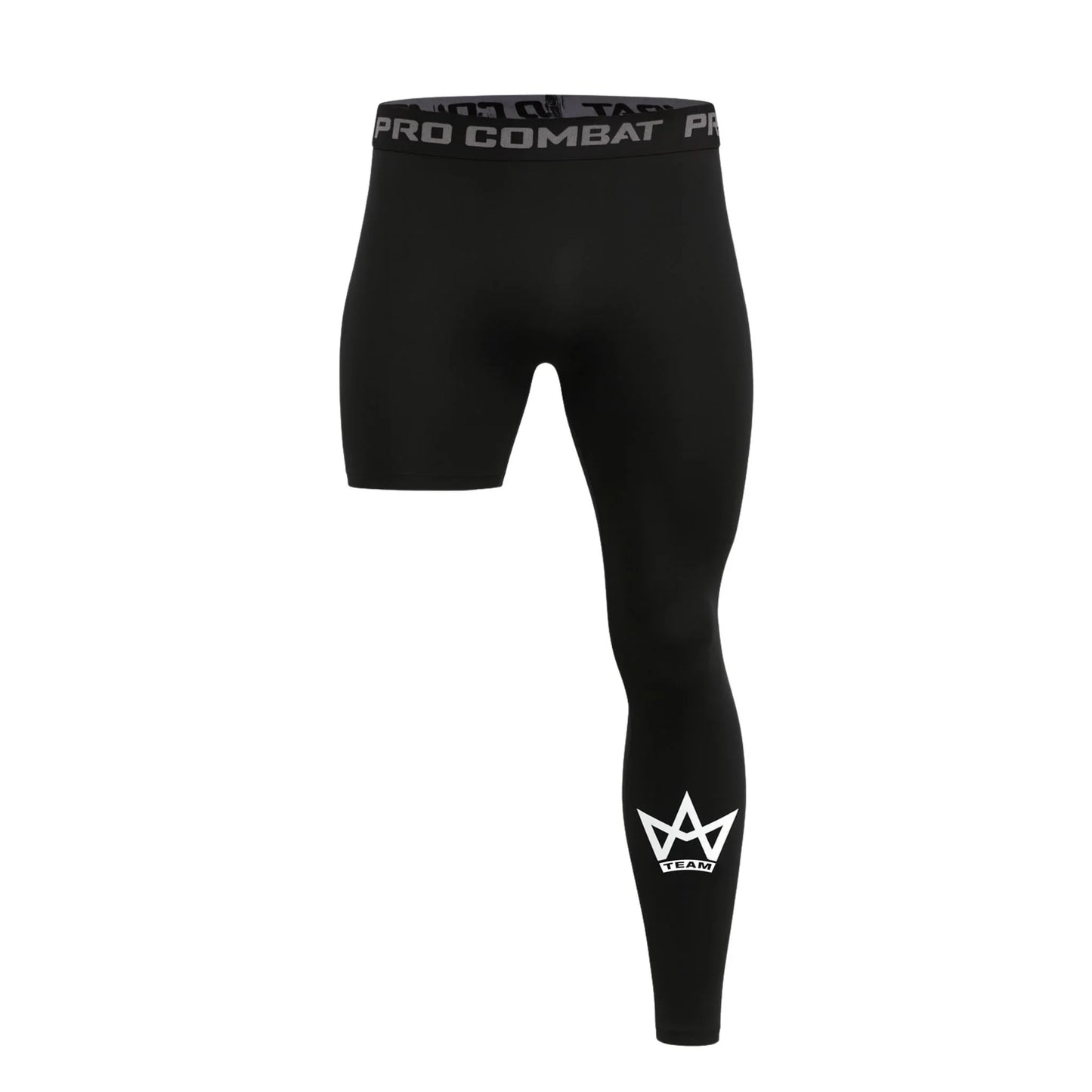 Black Pro Combat compression leggings with TEAM logo, designed for athletic performance and comfort.