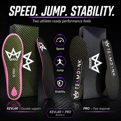 TEAMDVNK performance insoles for speed, jump, stability — KEVLAR & PRO bundle for athletes