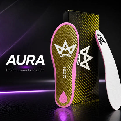 Aura carbon sports insoles with pink trim, tech design, for athletic performance and comfort