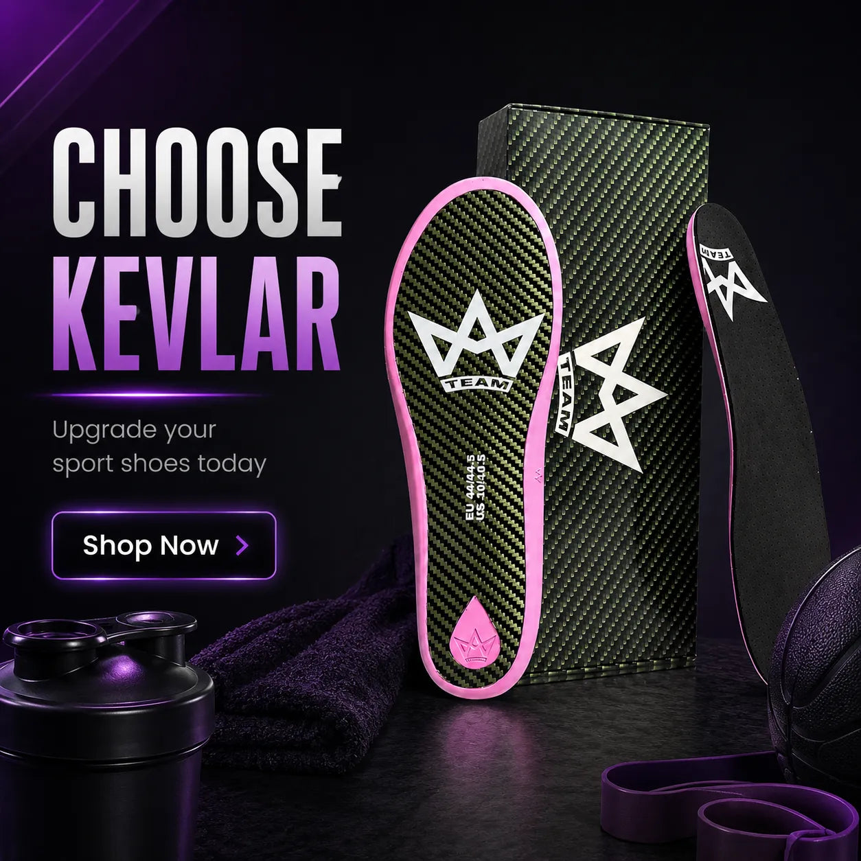 Kevlar performance insoles with pink trim, carbon fiber texture, for athletic shoes upgrade