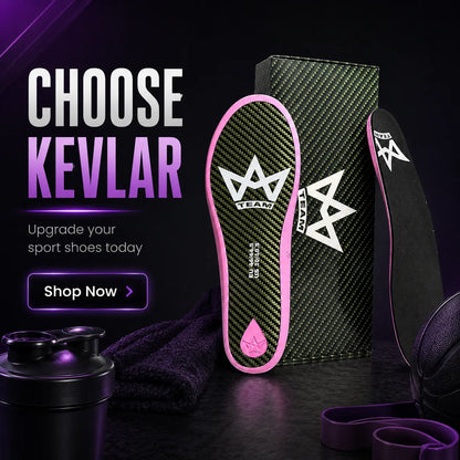 Kevlar performance insoles with pink trim, carbon fiber texture, for athletic shoes upgrade