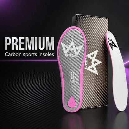 Premium carbon sports insoles with pink trim, ideal for athletic performance and comfort