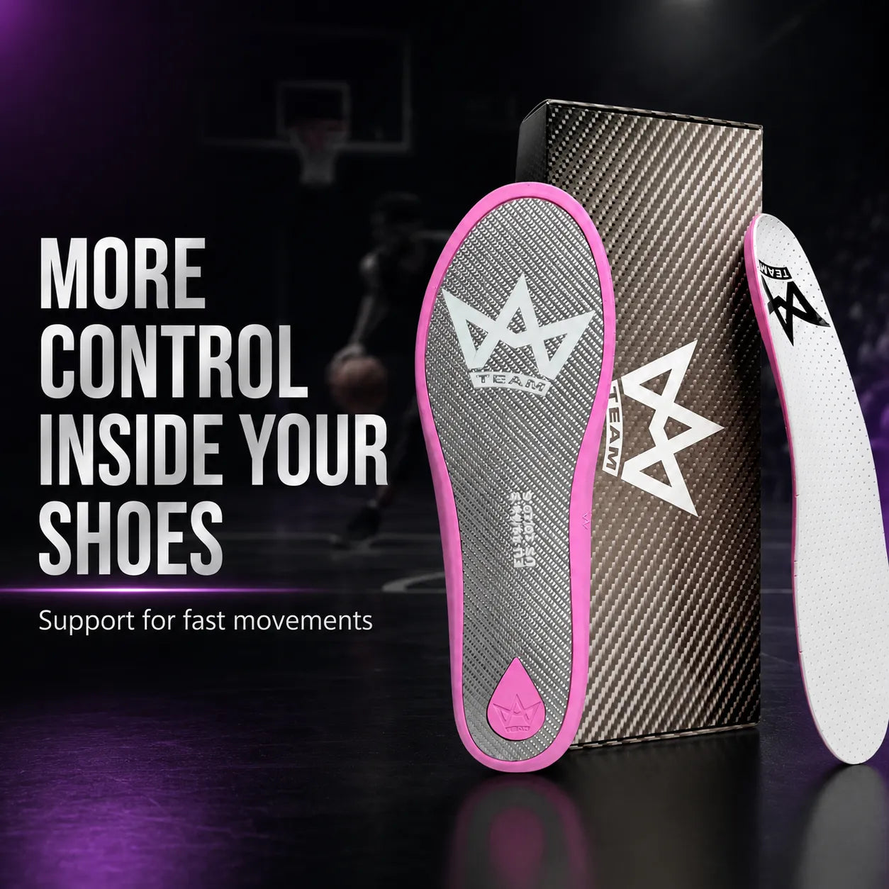 Performance insoles with pink trim for athletic control and fast movement support