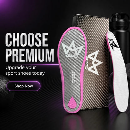 Premium sport insoles with pink trim, carbon fiber box, upgrade athletic shoes for comfort and performance