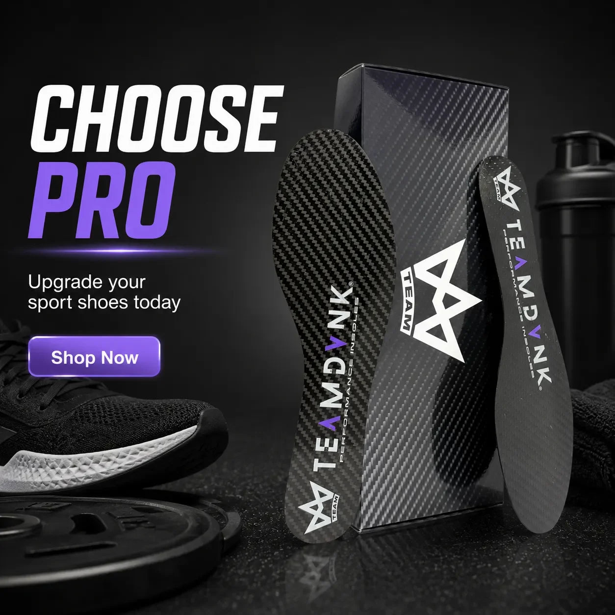 TEAMDVNK performance insoles with carbon fiber texture, ideal for sport shoes upgrade and athletic training