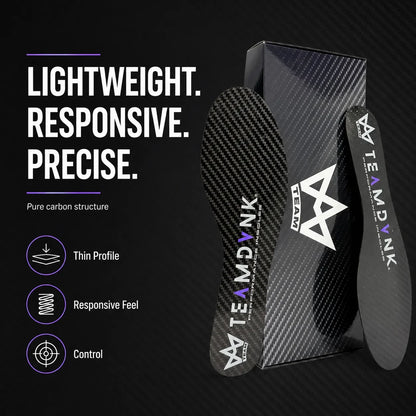 Lightweight carbon fiber performance insoles with thin profile, responsive feel, and control for athletes