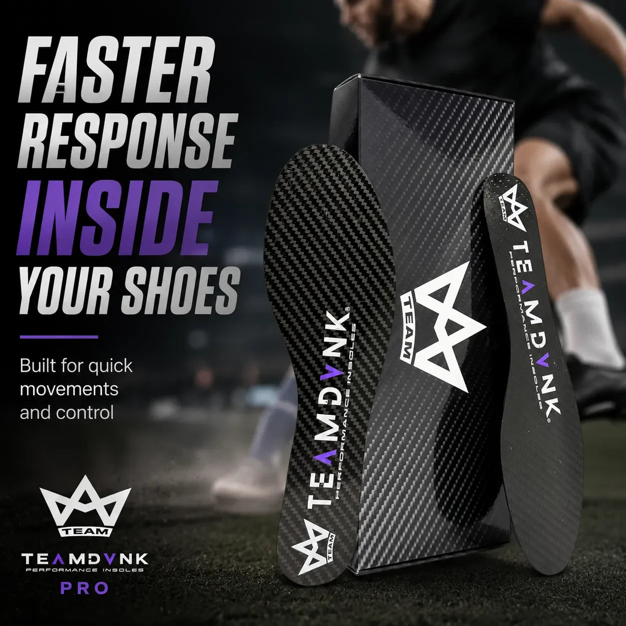 TEAMDVNK Performance Insoles with carbon fiber design for faster response and control in athletic shoes
